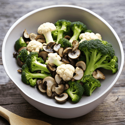 Reststromen broccoli, bloemkool en champignons in een kom verzameld